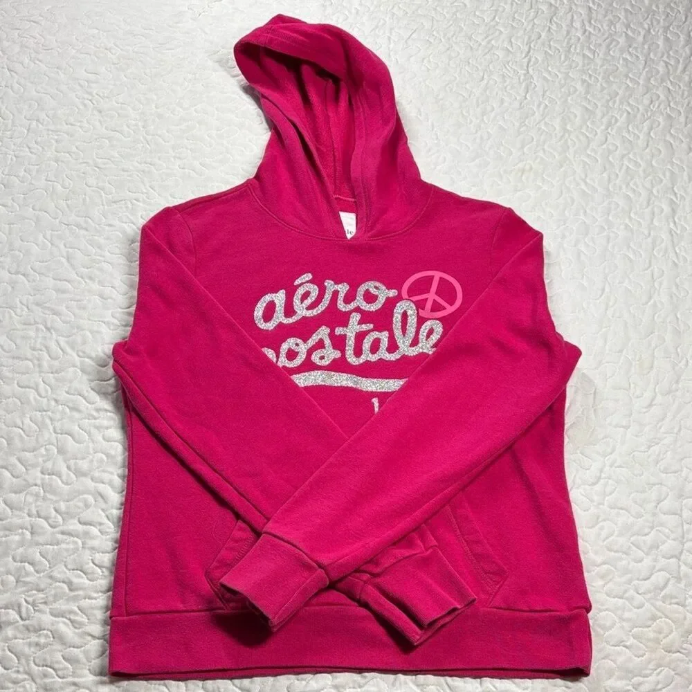 Aeropostale Pink Glitter Logo Hoodie size Large